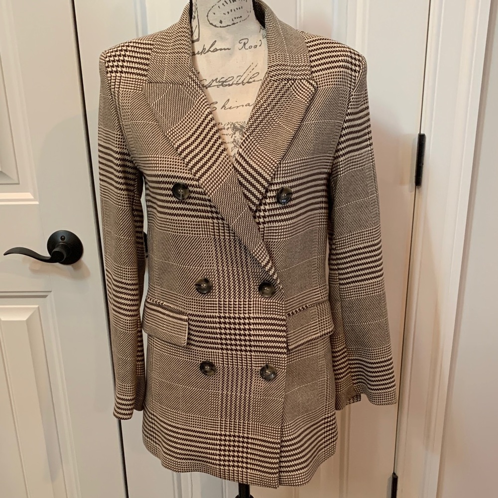 New H&M Women's Checkered Double-Breasted Blazer NWOT